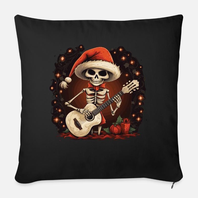 e-Gitarren Santa Skelett Weihnachtsmann - Sofakissenbezug 45 x 45 cm - Schwarz