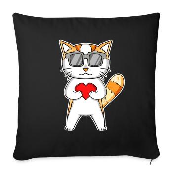 Chat avec coeur et lunettes - Cat Motif Love - Housse de coussin décorative 45 x 45 cm - noir - Devant
