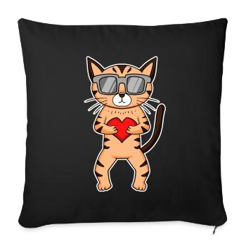 Chat avec coeur et lunettes - Maine Coon Cat - Housse de coussin décorative 45 x 45 cm - noir - Devant