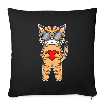 Chat avec coeur et lunettes - Chat Bengal - Housse de coussin décorative 45 x 45 cm - noir - Devant