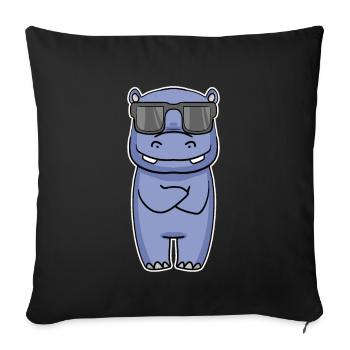 Hippopotamus with glasses - Sofa pillowcase 17,3'' x 17,3'' (45 x 45 cm) - black - Front