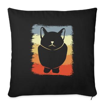 Chat Dessin Vintage Look - Housse de coussin décorative 45 x 45 cm - noir - Devant