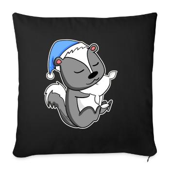 Skunk with pillow and sleepy cap - Sofa pillowcase 17,3'' x 17,3'' (45 x 45 cm) - black - Front