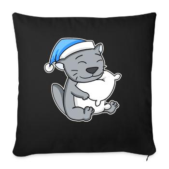 Sleeping Tired - Cat with Pillow and Sleepy Cap - Sofa pillowcase 17,3'' x 17,3'' (45 x 45 cm) - black - Front