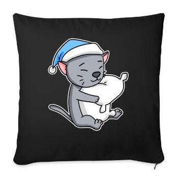 Sleeping Tired - Cat with Pillow and Sleepy Cap - Sofa pillowcase 17,3'' x 17,3'' (45 x 45 cm) - black - Front
