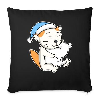 Sleeping Tired - Cat with Pillow and Sleepy Cap - Sofa pillowcase 17,3'' x 17,3'' (45 x 45 cm) - black - Front