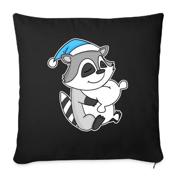Raccoon with pillow and sleepy cap - Sofa pillowcase 17,3'' x 17,3'' (45 x 45 cm) - black - Front