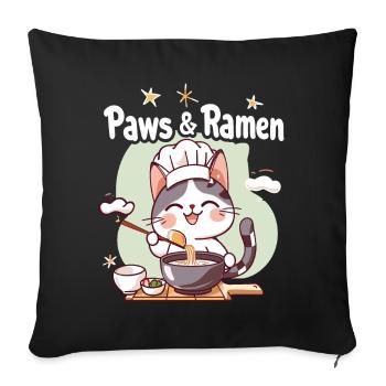 Pattes et Ramen Chats Drôles Dictons D’animaux - Housse de coussin décorative 45 x 45 cm - noir - Devant