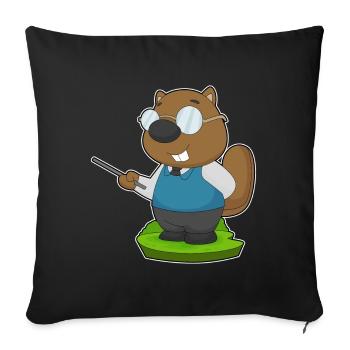 Beaver Teacher Pointing Stick School - Sofa pillowcase 17,3'' x 17,3'' (45 x 45 cm) - black - Front
