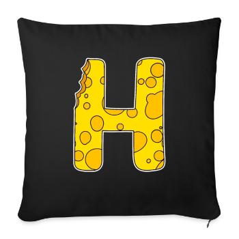Letter H - Initial Letter H - Cheese Motif - Sofa pillowcase 17,3'' x 17,3'' (45 x 45 cm) - black - Front