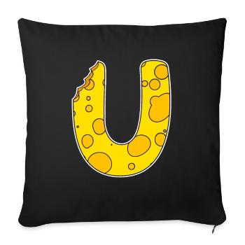 Letter U - Initial Letter U - Cheese Motif - Sofa pillowcase 17,3'' x 17,3'' (45 x 45 cm) - black - Front