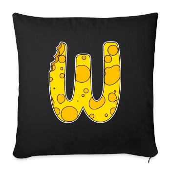 Letter W - Initial Letter W - Cheese Motif - Sofa pillowcase 17,3'' x 17,3'' (45 x 45 cm) - black - Front
