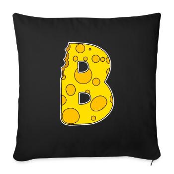 Buchstabe B - Anfangsbuchstabe B - Käse Motiv - Sofakissenbezug 45 x 45 cm - Schwarz - Vorne