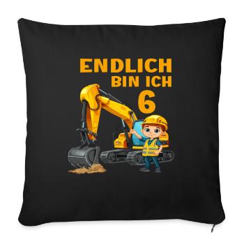 Baggerfahrer 6 Geburtstag Baggern 6 Jahre Bagger - Sofakissenbezug 45 x 45 cm - Schwarz - Vorne