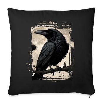 Corbeau sur branche devant la pleine lune - Housse de coussin décorative 45 x 45 cm - noir - Devant