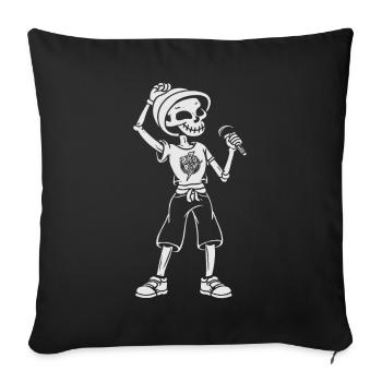 Drôle Squelette Crâne Chanteur Halloween - Housse de coussin décorative 45 x 45 cm - noir - Devant