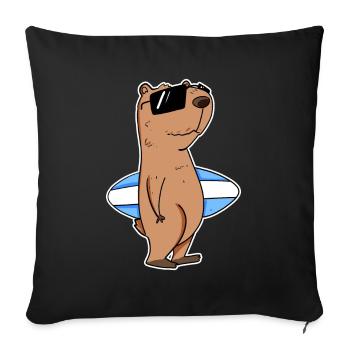 Capybara Surfing Capybara Surfer Motif - Sofa pillowcase 17,3'' x 17,3'' (45 x 45 cm) - black - Front