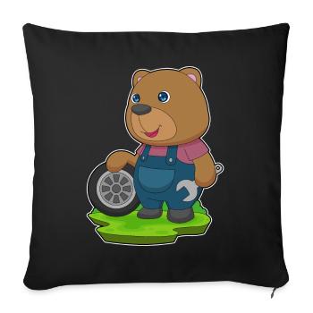 Atelier de réparation de pneus Bear Car - Housse de coussin décorative 45 x 45 cm - noir - Devant