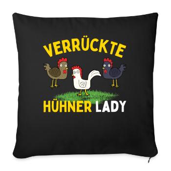 CRAZY CHICKENS LADY Funny Farmer Chickens - Sofa pillowcase 17,3'' x 17,3'' (45 x 45 cm) - black - Front