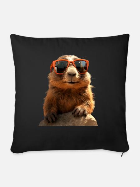 Murmeltier mit Sonnenbrille Nagetier Erdhörnchen - Sofakissenbezug 45 x 45 cm - Schwarz