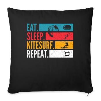 Eat Sleep Kitesurf Repeat pour le kitesurf - Housse de coussin décorative 45 x 45 cm - noir - Devant
