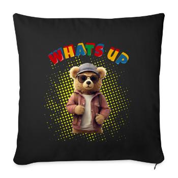 Whats Up Teddy - Funny Teddy Bear - Sofa pillowcase 17,3'' x 17,3'' (45 x 45 cm) - black - Front