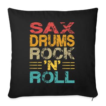 Saxophone Batterie Rock 'N' Roll - Housse de coussin décorative 45 x 45 cm - noir - Devant