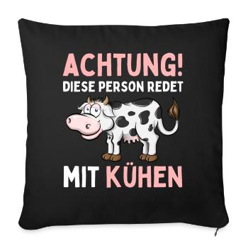 ATTENTION! THIS PERSON IS TALKING TO COWS! Fun - Sofa pillowcase 17,3'' x 17,3'' (45 x 45 cm) - black - Front
