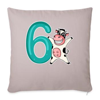 Motif 6ème anniversaire vache - Six ans - Housse de coussin décorative 45 x 45 cm - taupe clair - Devant