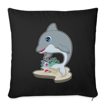 Peinture au pinceau de peintre de dauphin - Housse de coussin décorative 45 x 45 cm - noir - Devant