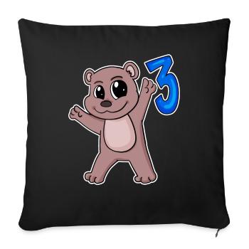 Ours motif 3e anniversaire - Trois ans - Housse de coussin décorative 45 x 45 cm - noir - Devant