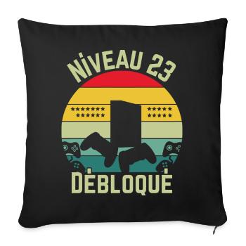 Level 23 freigeschaltet - Sofakissenbezug 45 x 45 cm - Schwarz - Vorne