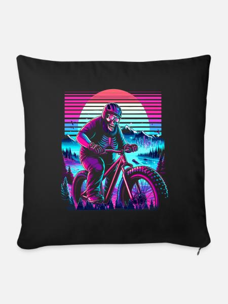 Synthwave Skelett Biker Fatbike Retro Sunset - Sofakissenbezug 45 x 45 cm - Schwarz