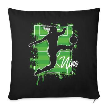 Female Soccer Player 9th Birthday - Sofa pillowcase 17,3'' x 17,3'' (45 x 45 cm) - black - Front