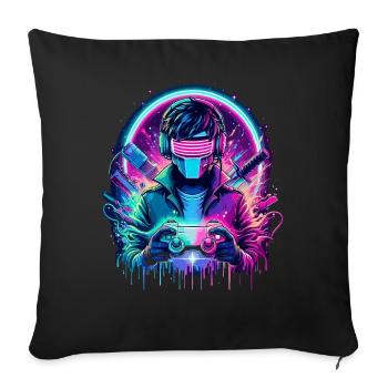 Neon Cyber Controller - Retro Gaming Power - Sofa pillowcase 17,3'' x 17,3'' (45 x 45 cm) - black - Front