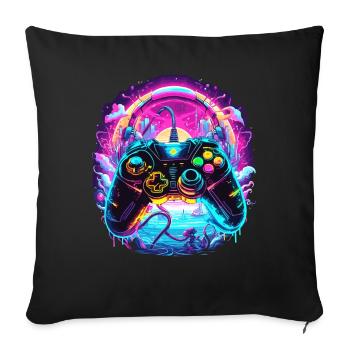Manette Synthwave Gamer Fantasy Retro Gaming - Housse de coussin décorative 45 x 45 cm - noir - Devant