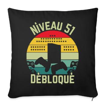 Level 51 Unlocked - Sofa pillowcase 17,3'' x 17,3'' (45 x 45 cm) - black - Front