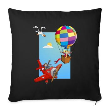Girl in a hot air balloon and a red airplane - Sofa pillowcase 17,3'' x 17,3'' (45 x 45 cm) - black - Front