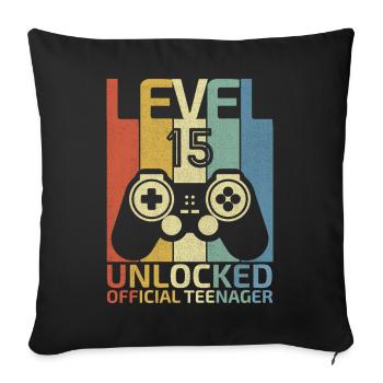 Level 15 Unlocked official teenager - Sofa pillowcase 17,3'' x 17,3'' (45 x 45 cm) - black - Front