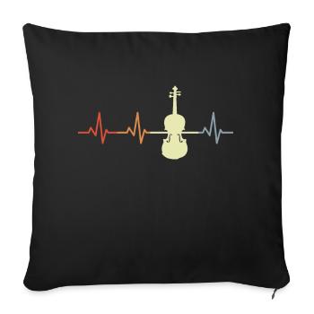 Battement de cœur ECG violon vintage - Housse de coussin décorative 45 x 45 cm - noir - Devant