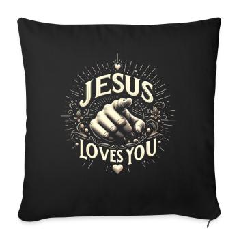 Jésus t’aime – motif de la main - Housse de coussin décorative 45 x 45 cm - noir - Devant