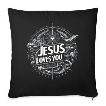 Jesus Loves You – Circle Design - Sofa pillowcase 17,3'' x 17,3'' (45 x 45 cm) - black - Front