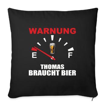 Humorvolles Bierwarnungs-Design - Sofakissenbezug 45 x 45 cm - Schwarz - Vorne