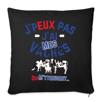 J peux pas j ai mes Vaches qui M attendent - Housse de coussin décorative 45 x 45 cm - noir - Devant