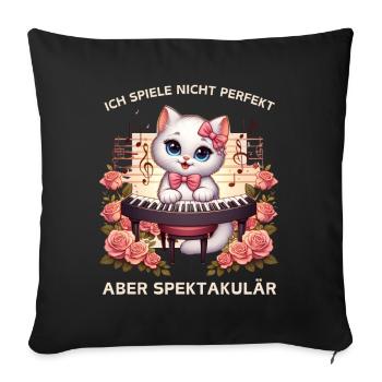 Cat piano with rose flair - Sofa pillowcase 17,3'' x 17,3'' (45 x 45 cm) - black - Front