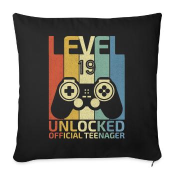 Level 19 Unlocked official teenager - Sofa pillowcase 17,3'' x 17,3'' (45 x 45 cm) - black - Front