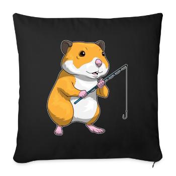 Canne à pêche Hamster Pêcheur Canne à pêche - Housse de coussin décorative 45 x 45 cm - noir - Devant