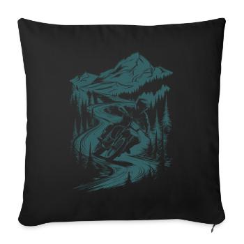 Moto Motocross Sport automobile Nature Montagnes - Housse de coussin décorative 45 x 45 cm - noir - Devant