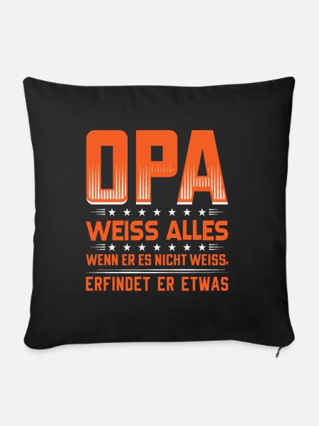 Opa weiß alles | Opa T-Shirt mit Lustigem Spruch - Sofakissenbezug 45 x 45 cm - Schwarz
