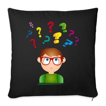 Boy with glasses with many colorful question marks - Sofa pillowcase 17,3'' x 17,3'' (45 x 45 cm) - black - Front